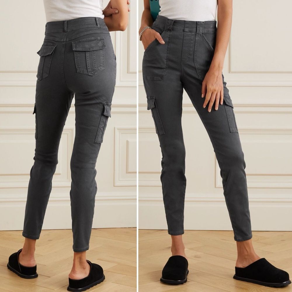 Spanx Pants Stretch Twill Ankle Cargo Pant in Charcoal Gray Women's Size Large